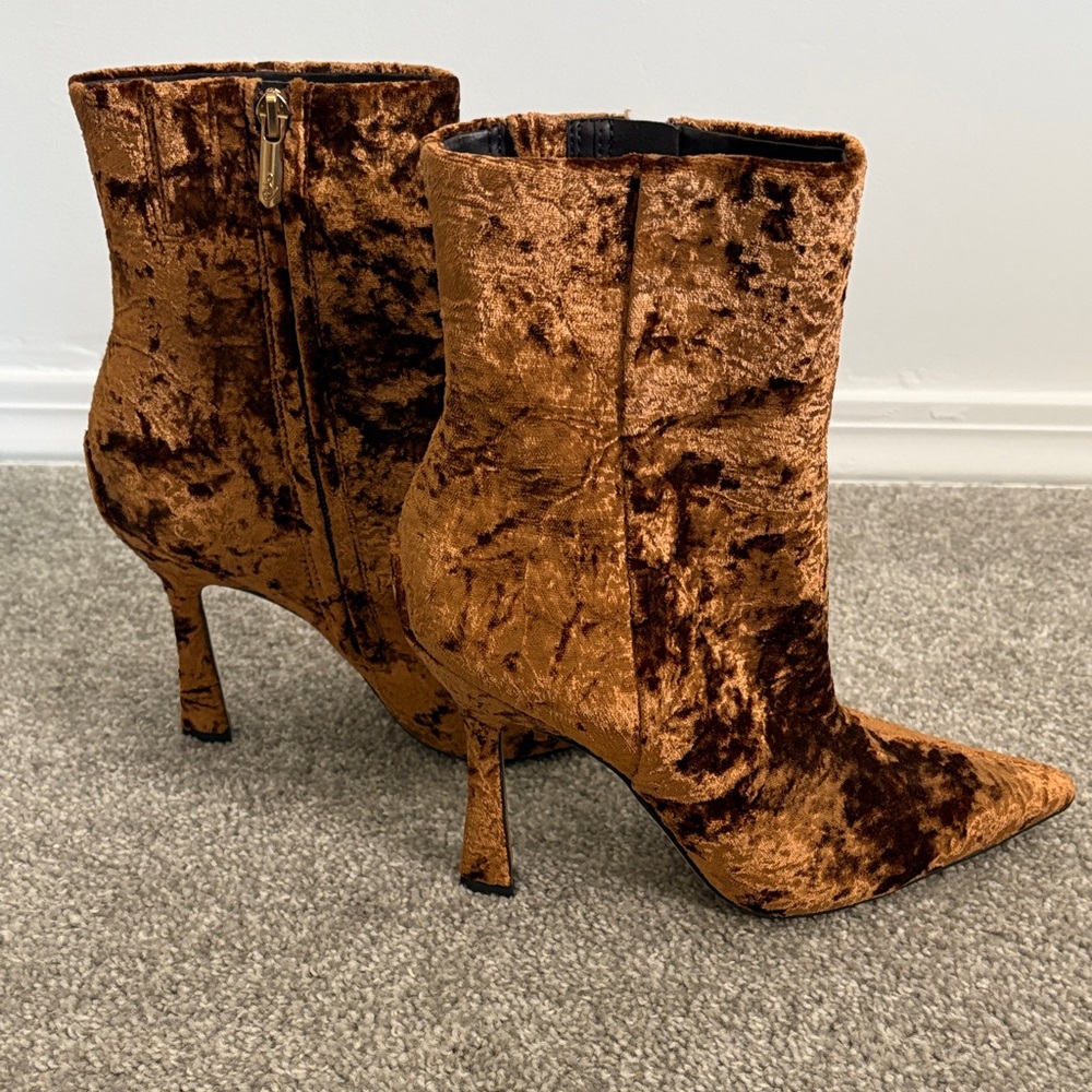 Sam Edelman Crushed Velvet Ankle Boots Rust Size 7.5